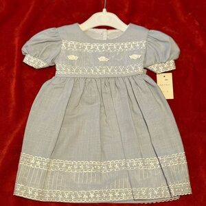 Infant Blue Dress with White Trimming